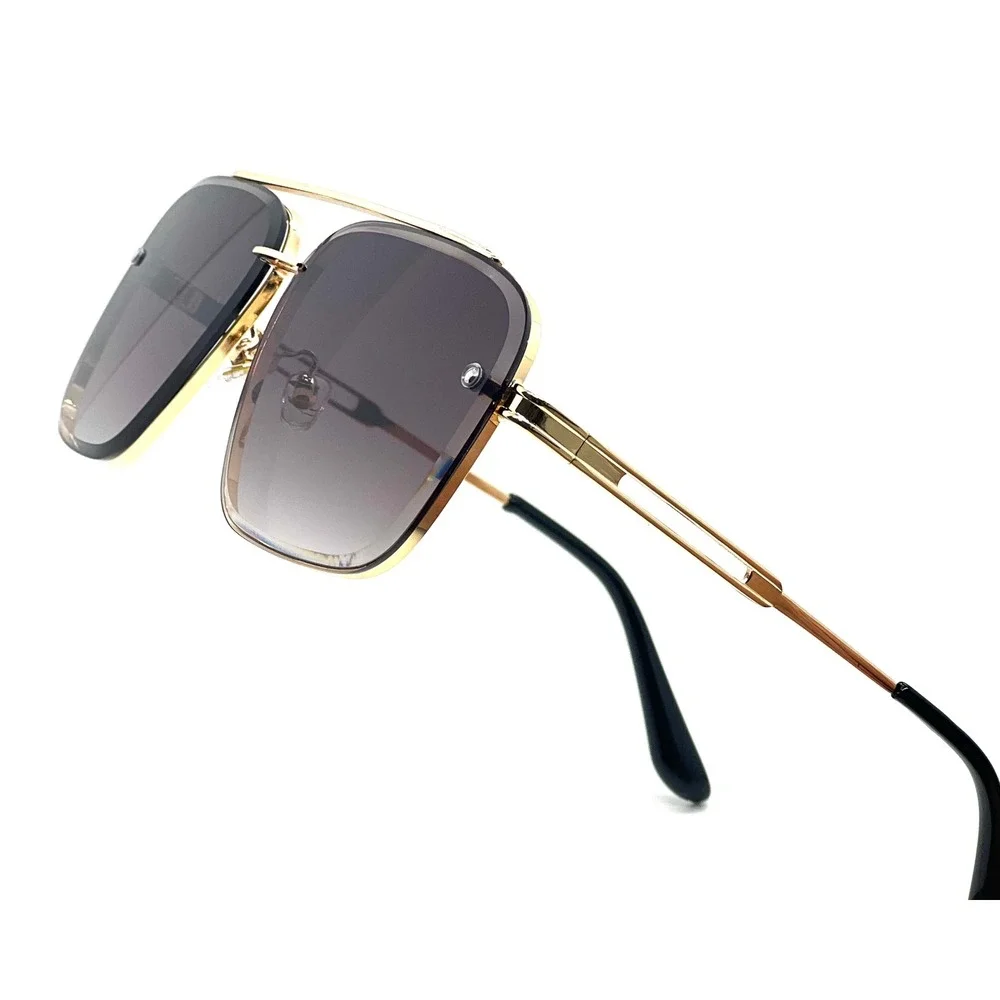 Gold Square Aviator Sunglasses Gradient Brown Lenses Women Luxury‎ Style Female